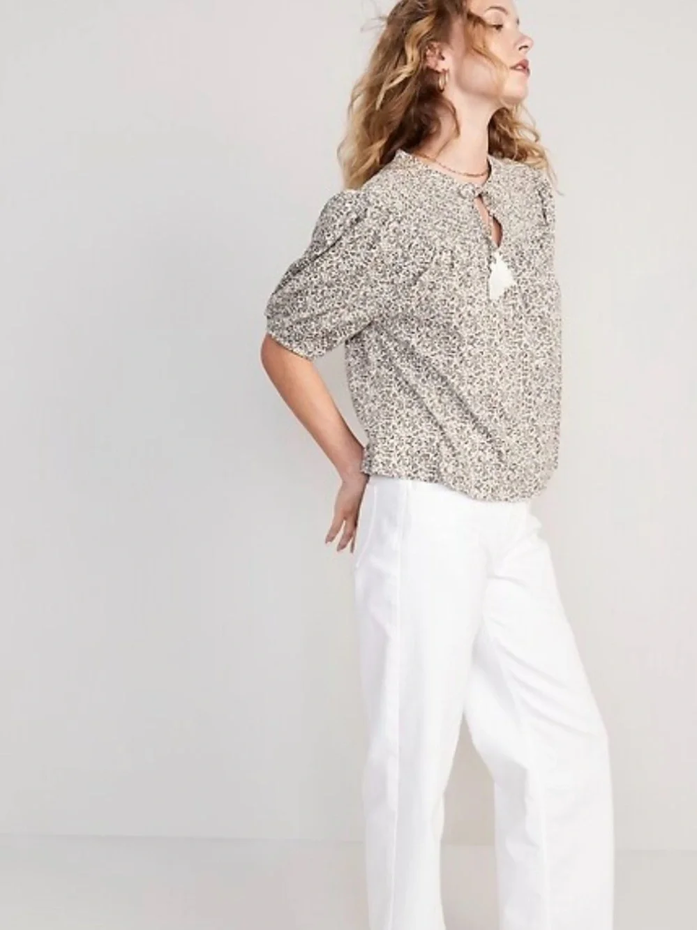 ☀️3/$15 Old Navy Puff-Sleeve Tie-Front Swing Top Large